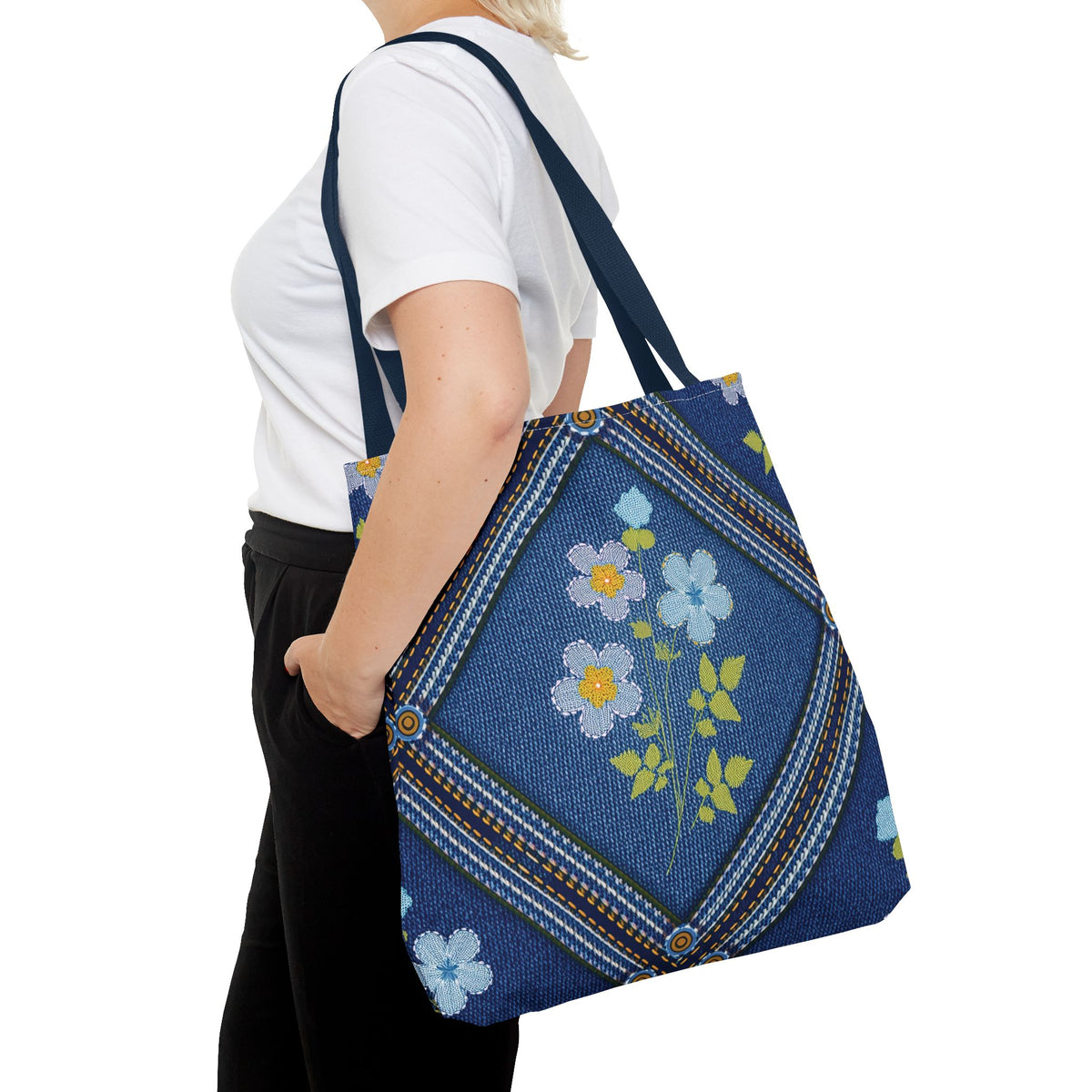 Denim Fabric Imitation Print Unisex Canvas Bag Poly Spun 3 Sizes Tote Bag 126