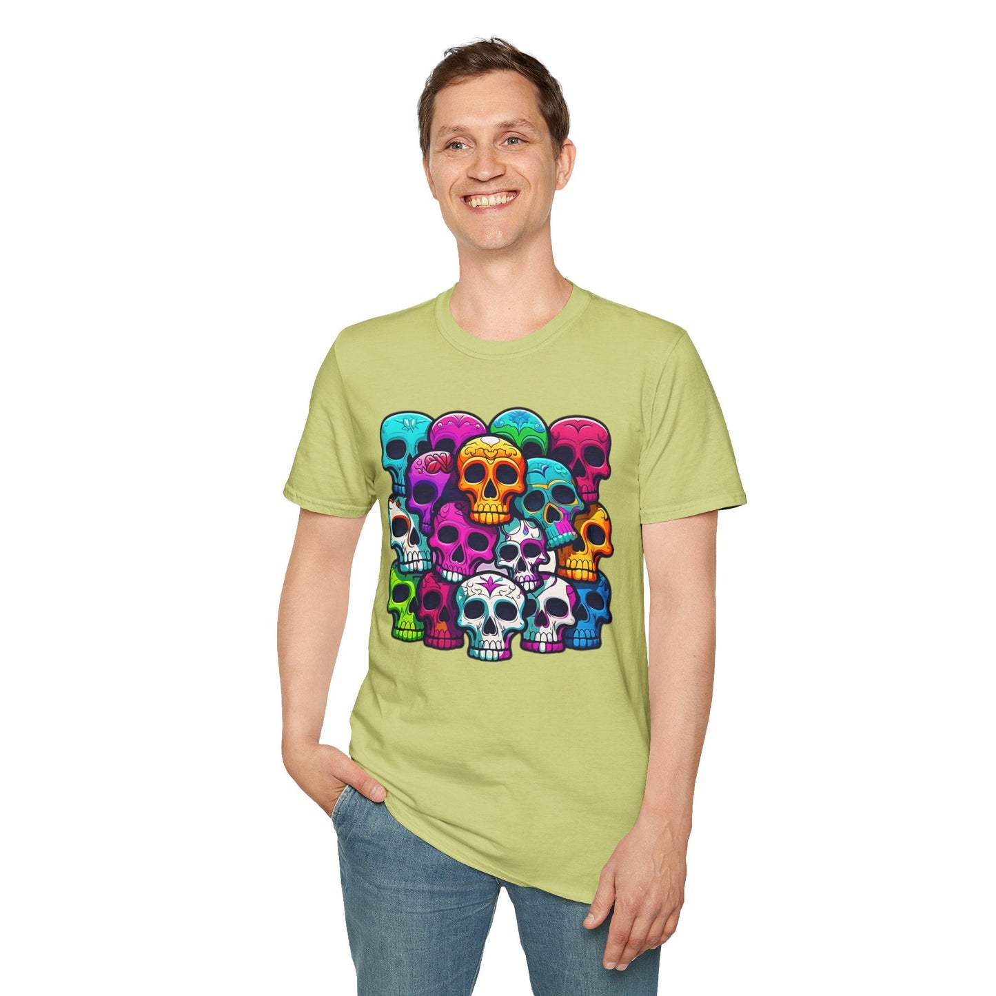 Unisex Skull Tee Shirt With Skeleton Design Gildan Softstyle 64000 100 Percent Ring Spun Cotton