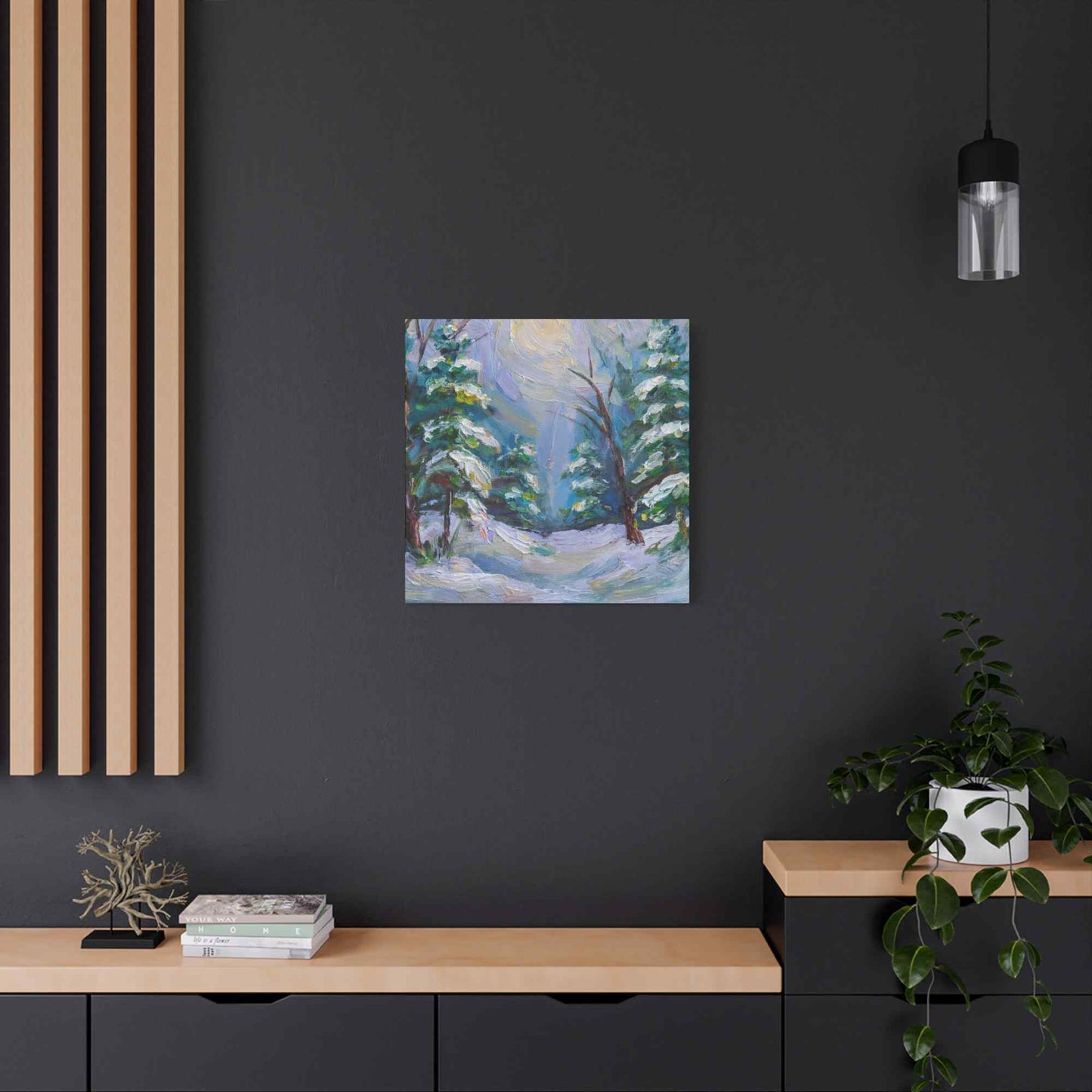 Snow Forest Print Canvas, Oil Paint Print 20x20, 24x24, 30x30, 32x32, 36x36 Art Design Print Pine-Wood Inner Frame MC-78
