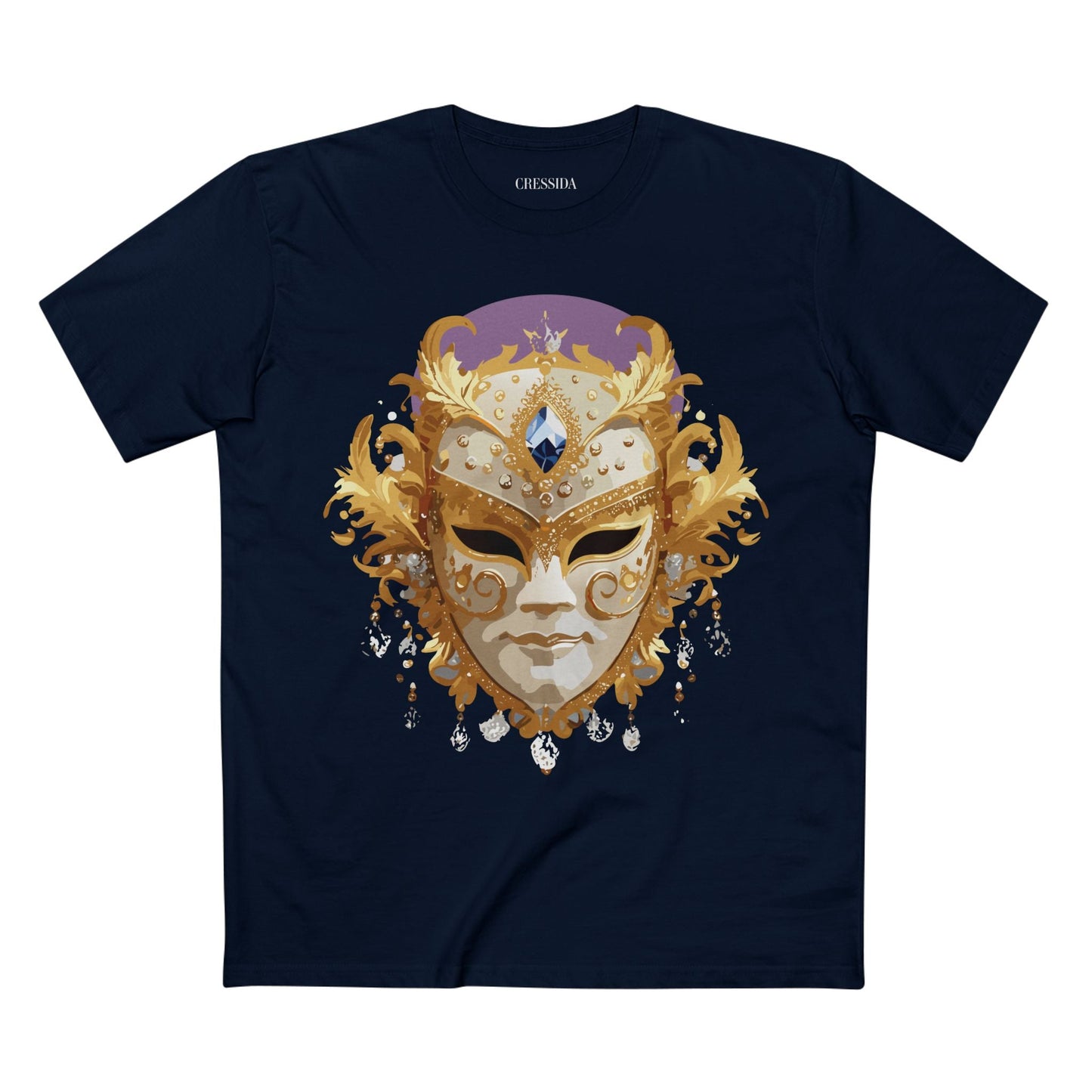 Carnival Mask Graphic T-Shirt Unisex 100 Cotton With Antique Gold Art Design Tee 18