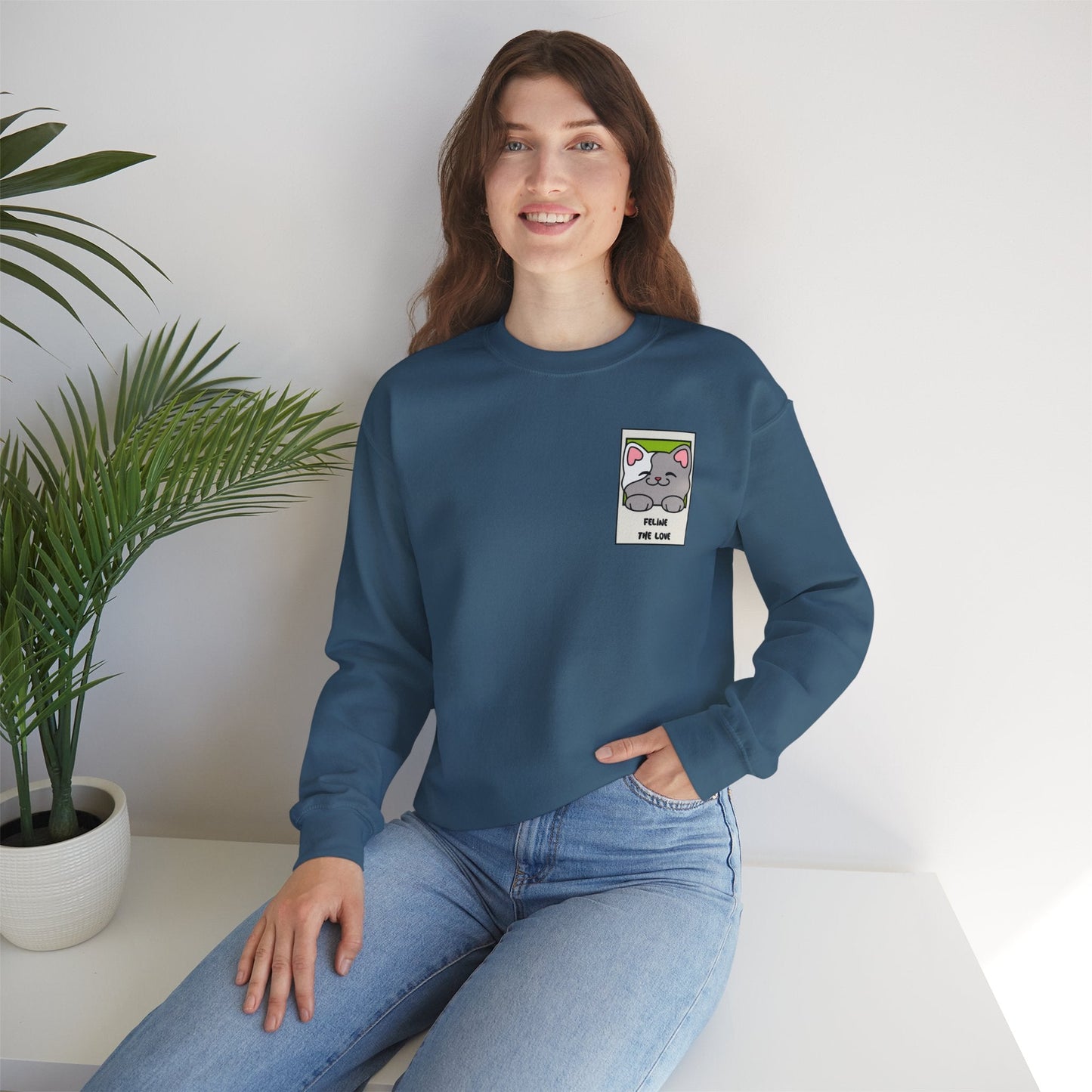 Pocket Cat Sweatshirt Unisex Cat Heart Sweatshirt Valentines Day Gift 50 Percent Cotton Poly Blend