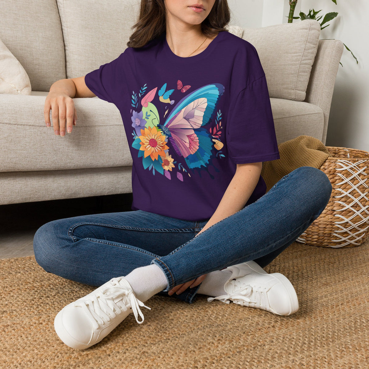 Watercolor Butterfly Floral Graphic Design Unisex 100 Cotton Gildan T-Shirt