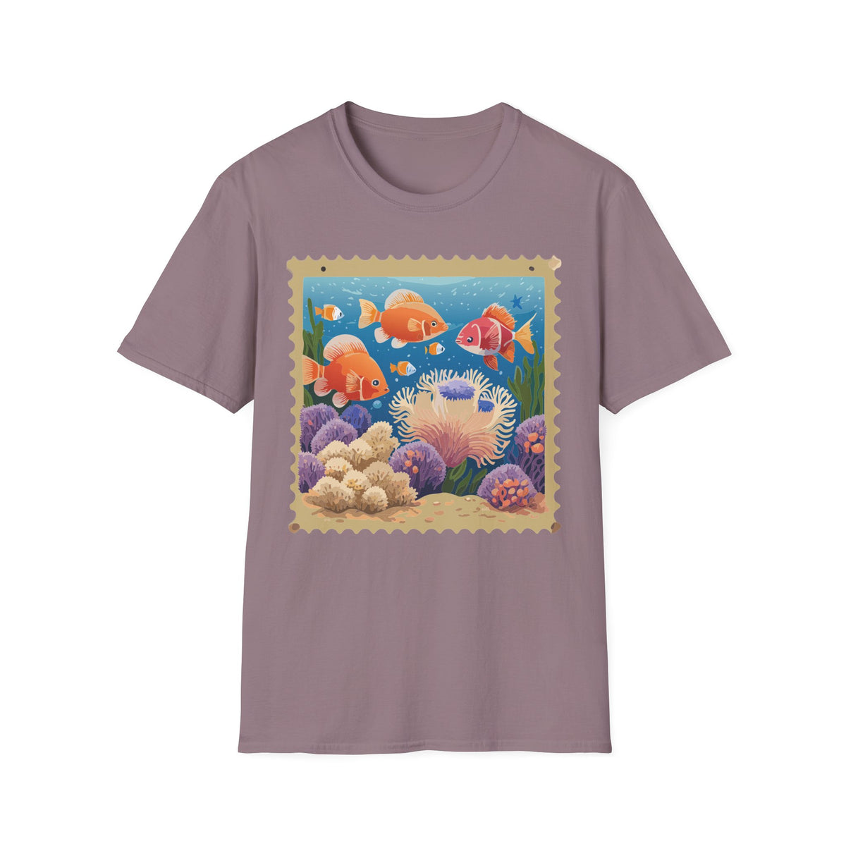 Goldfish Aquarium Illustration T-Shirt | Underwater Coral Reef Stamp Graphic Tee Unisex 100 Cotton Gildan T-Shirt