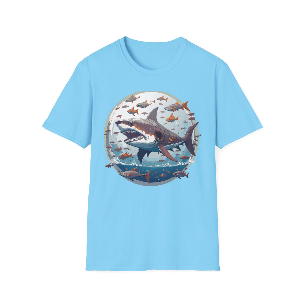 Great White Shark Illustration T-Shirt | Ocean Scene, Fish Bubble