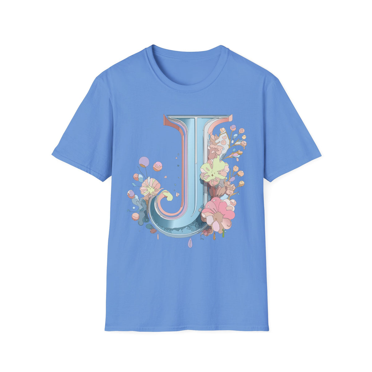 Floral Letter J T-Shirt | Pastel Monogram Initial Tee