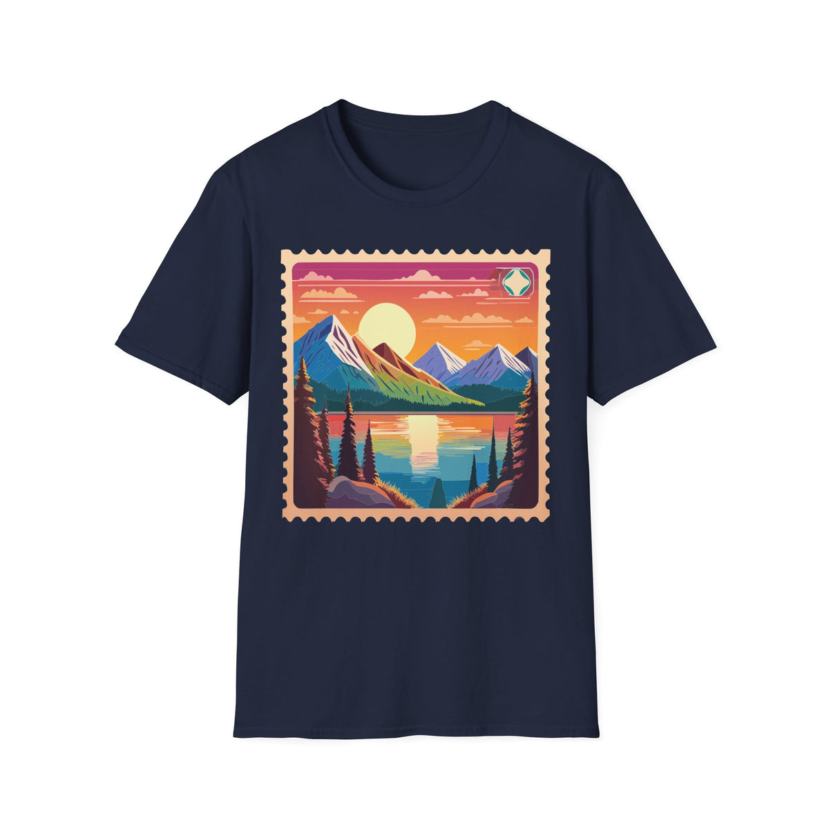 Sunset Mountain Lake landscape T-Shirt | retro postcard nature print