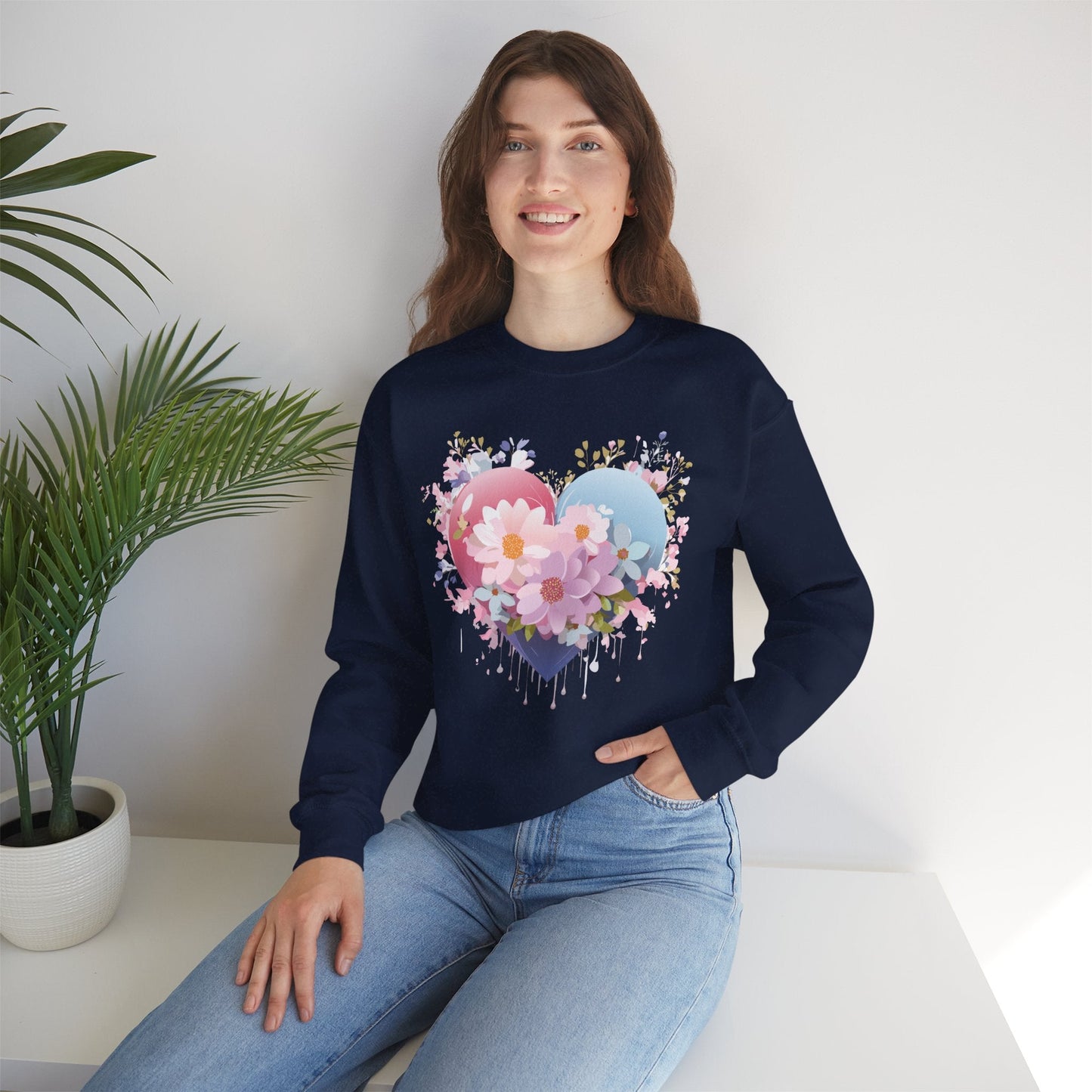 Floral Heart Unisex Crewneck Sweatshirt Gildan 18000 Heavy Blend 50 Cotton 50 Polyester