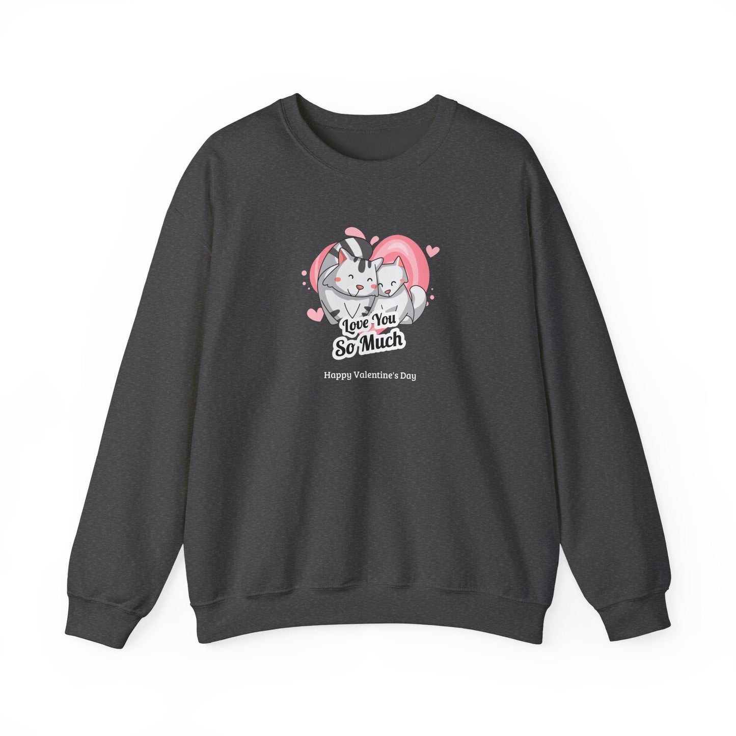 Cat Heart Sweatshirt Valentines Day Unisex 50 50 Cotton Poly Crewneck Gildan 18000