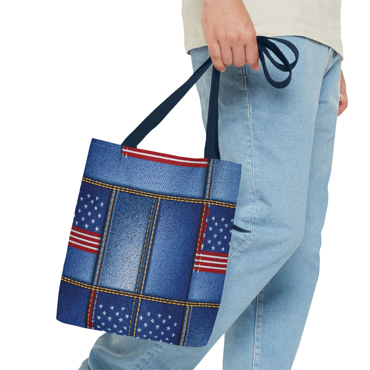 4th of July Graphic Denim Fabric Imitation Print Unisex Canvas Bag Poly Spun 3 Sizes Tote Bag 200-17