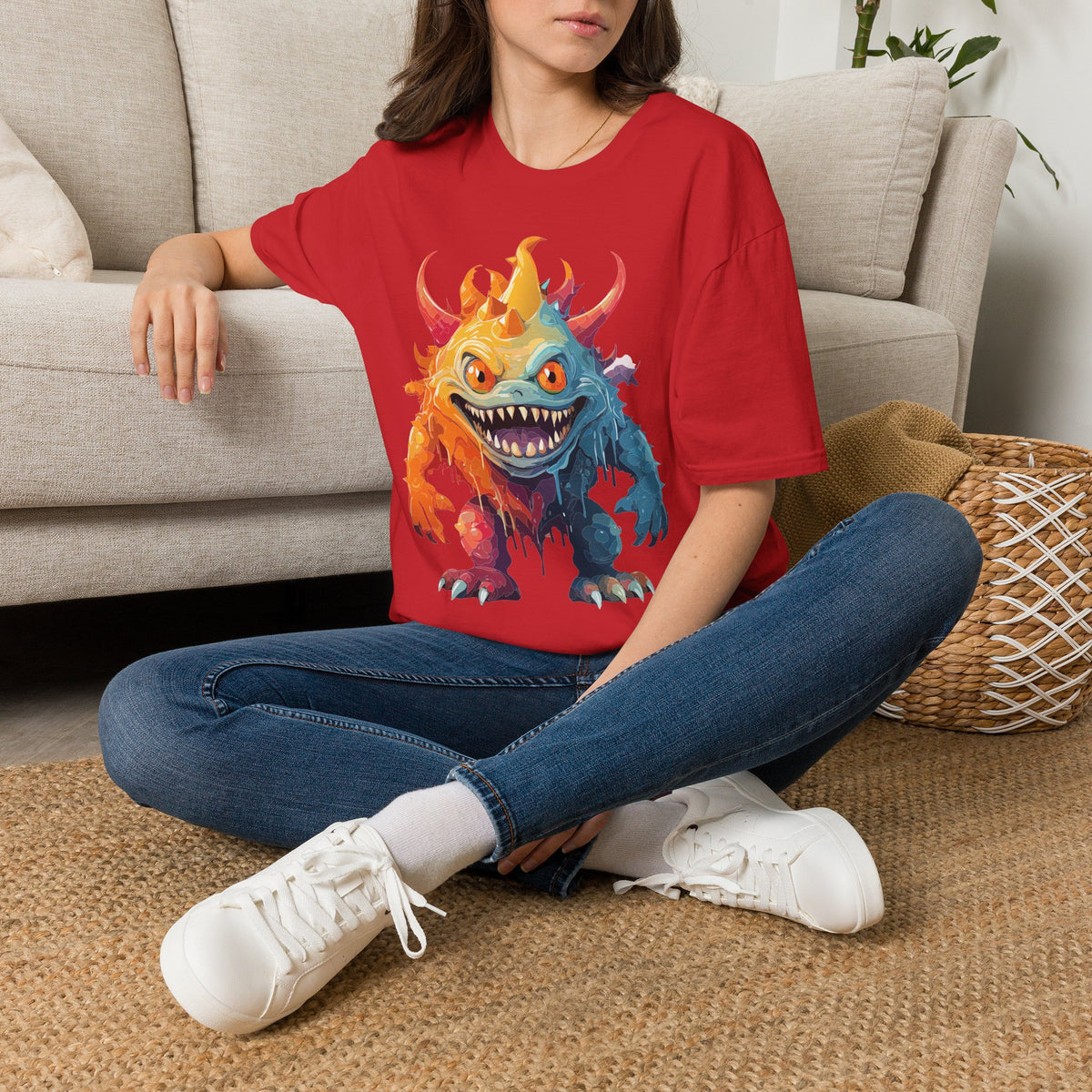 Colorful Monster T-Shirt — Vibrant Rainbow Creature Cartoon Graphic Tee Unisex 100 Cotton Gildan T-Shirt