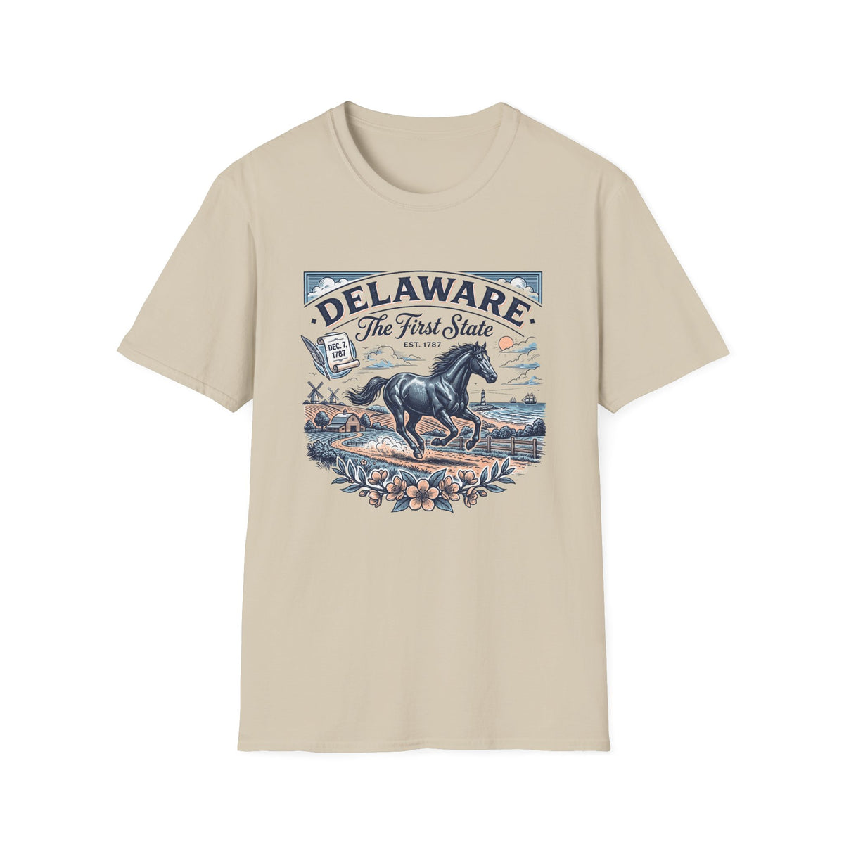Delaware The First State Horse Travel Tourist Graphic Tee Unisex 100 Cotton Gildan T-Shirt