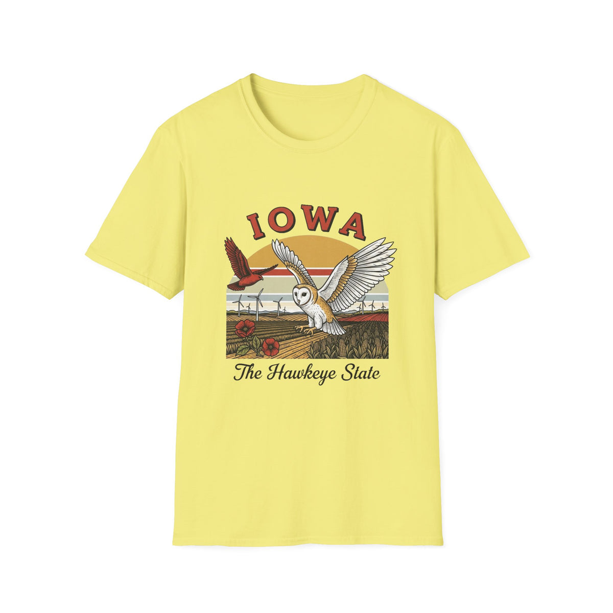 Iowa Barn Owl T-Shirt — The Hawkeye State Vintage State Pride Tee Travel Tourist Graphic Design Unisex 100 Cotton Gildan T-Shirt