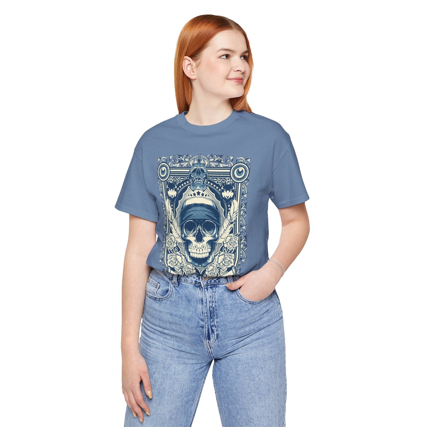 Skull Crown Graphic Tee Vintage Ornate Skull Illustration Rock Band T-Shirt