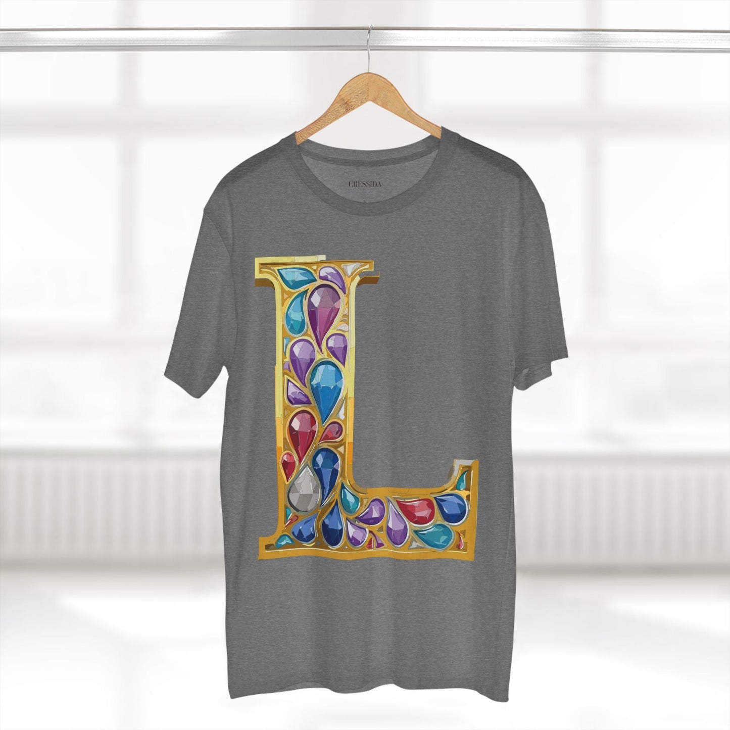 Letter L Graphic Design Tee Unisex 100 Cotton With Antique Gold Letters Artwork T-Shirt
