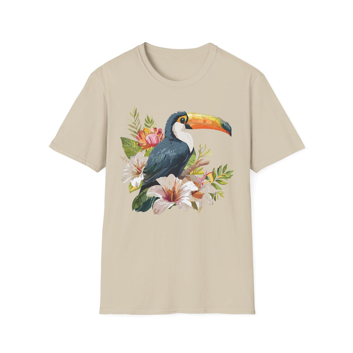 Toucan Floral Illustration T-Shirt | Tropical Bird Art Tee