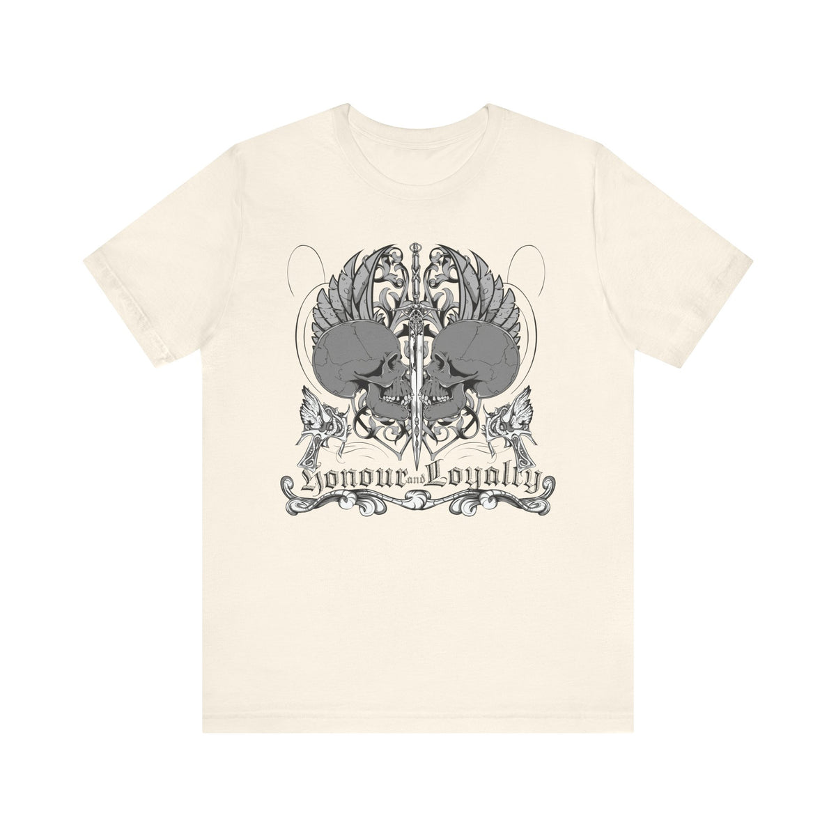Honor Loyalty crest tee Gothic heraldry skulls wings emblem Unisex Cotton Art-48