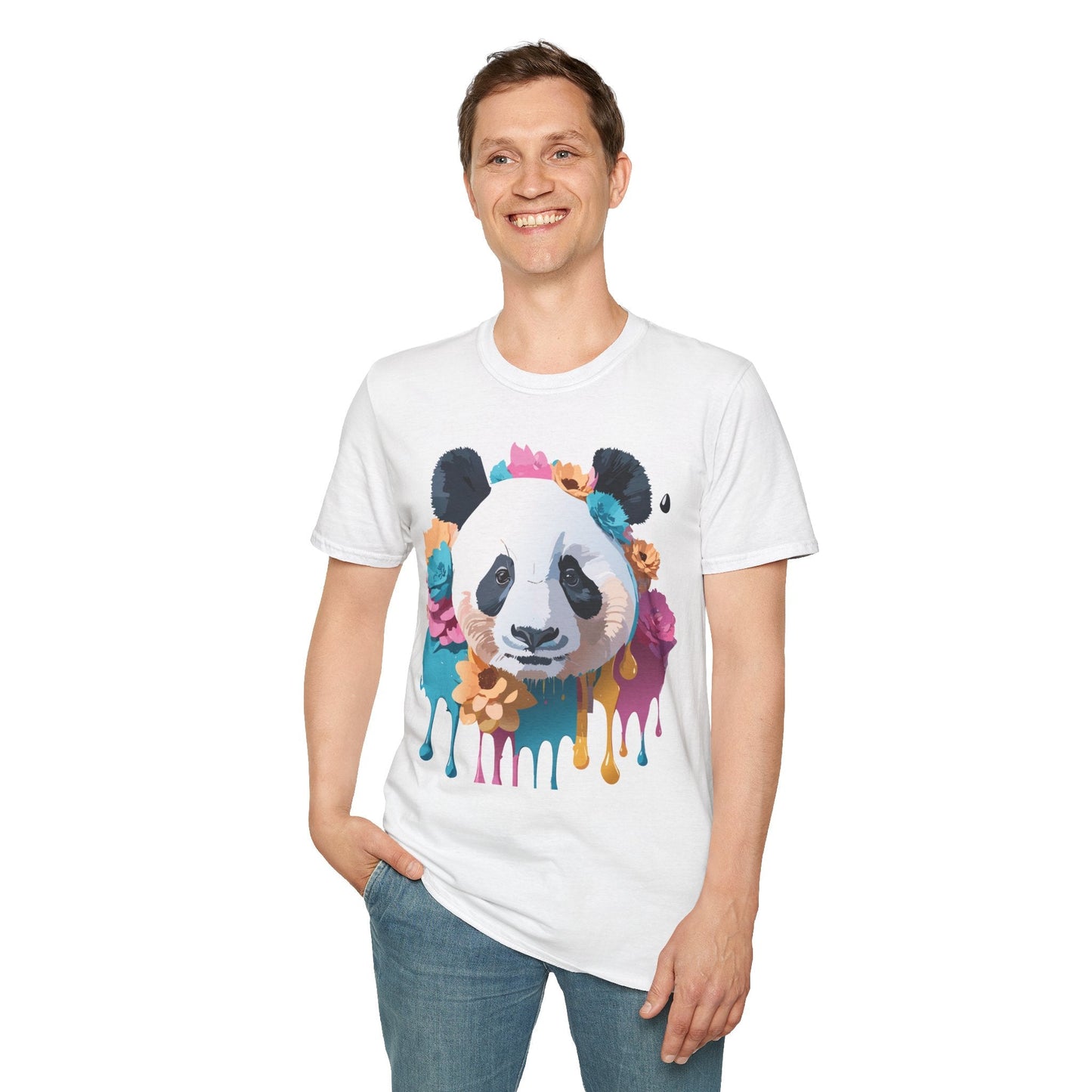 Unisex Panda Shirt Softstyle Cotton Tee For Everyday Wear With Cute Animal Print