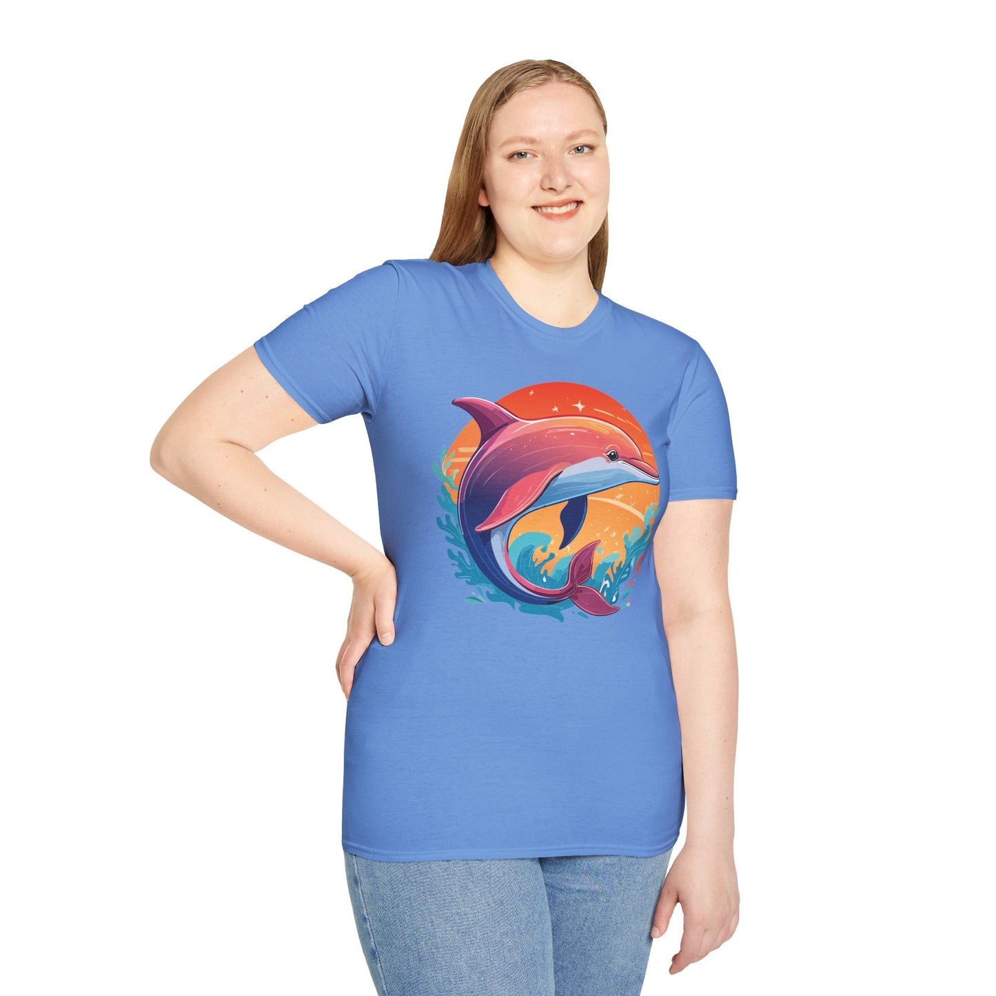 Dolphin Shirt Unisex Tee 100 Percent Ring Spun Cotton Softstyle Gildan 64000 Comfort Fit