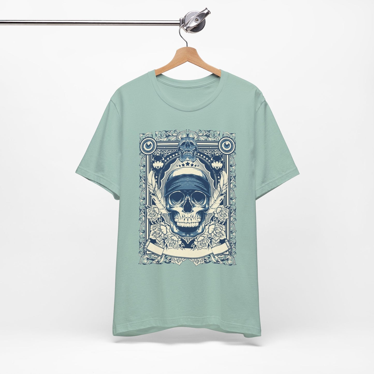 Skull Crown Graphic Tee Vintage Ornate Skull Illustration Rock Band T-Shirt