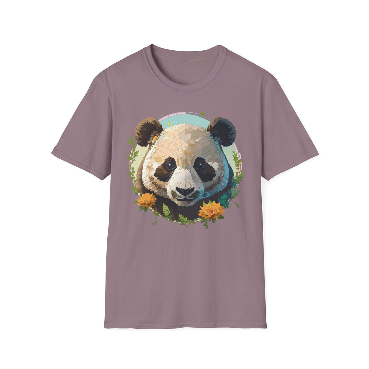 Smiling Panda Face T-Shirt | Floral Bamboo Illustration