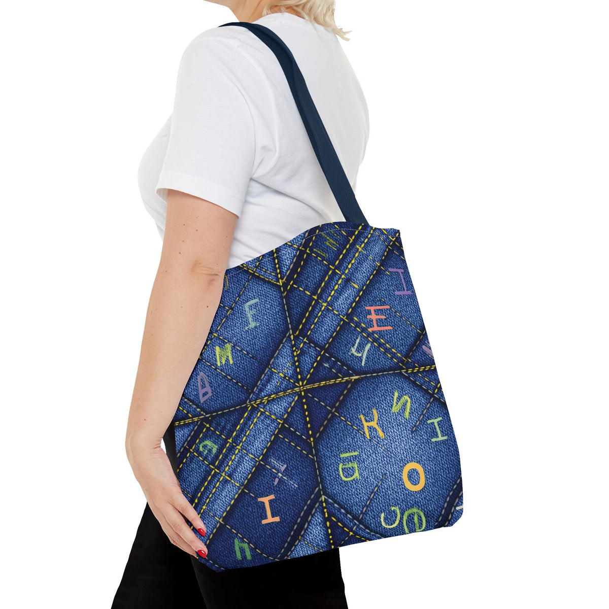 Denim Fabric Imitation Print Unisex Canvas Bag Poly Spun 3 Sizes Tote Bag 187-6