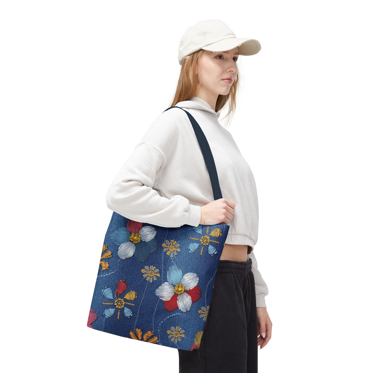 Denim Fabric Imitation Print Unisex Canvas Bag Poly Spun 3 Sizes Tote Bag 159-8