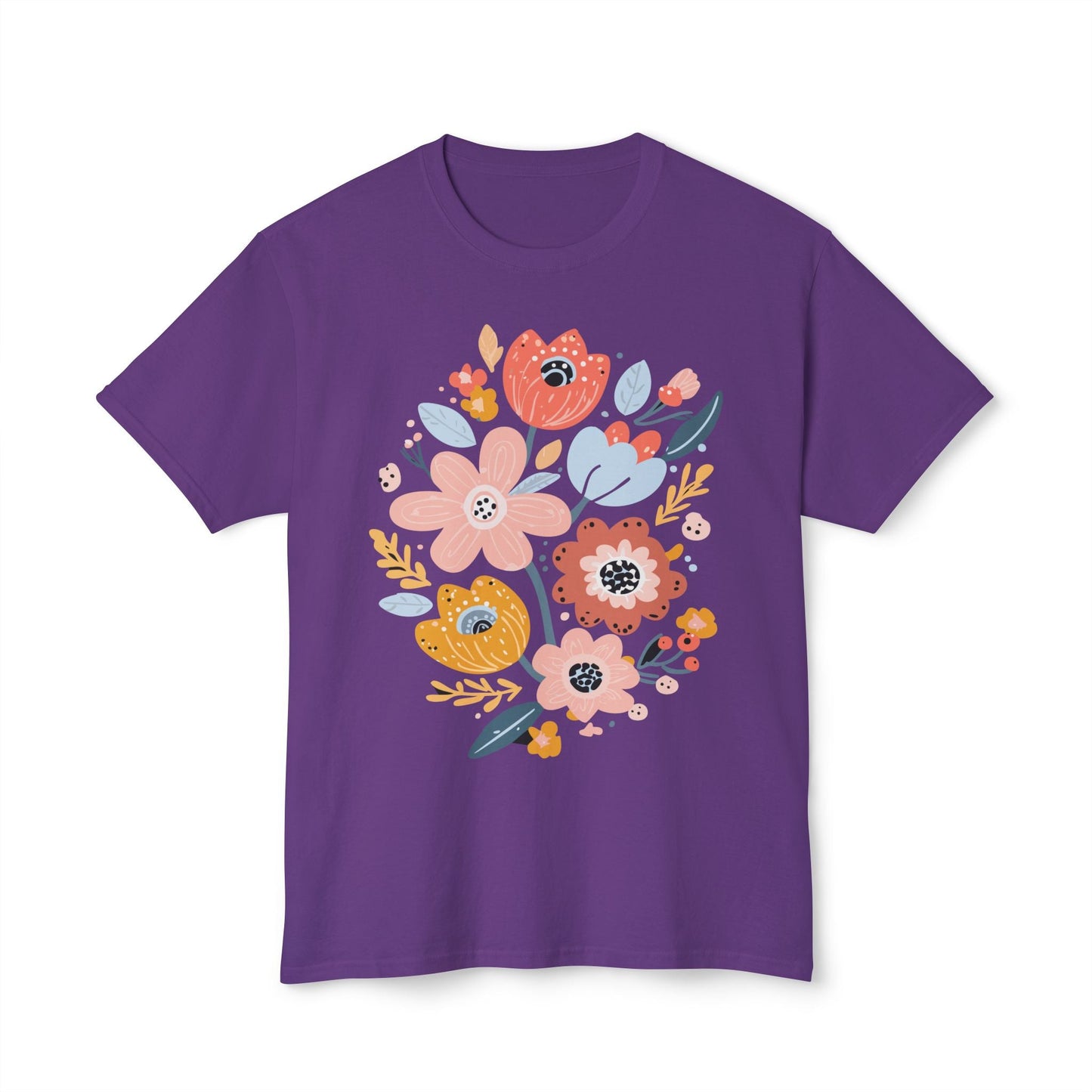 Unisex Floral Art T Shirt with Vintage Flowers Print One Hundred Percent Cotton Tee Printed In USA