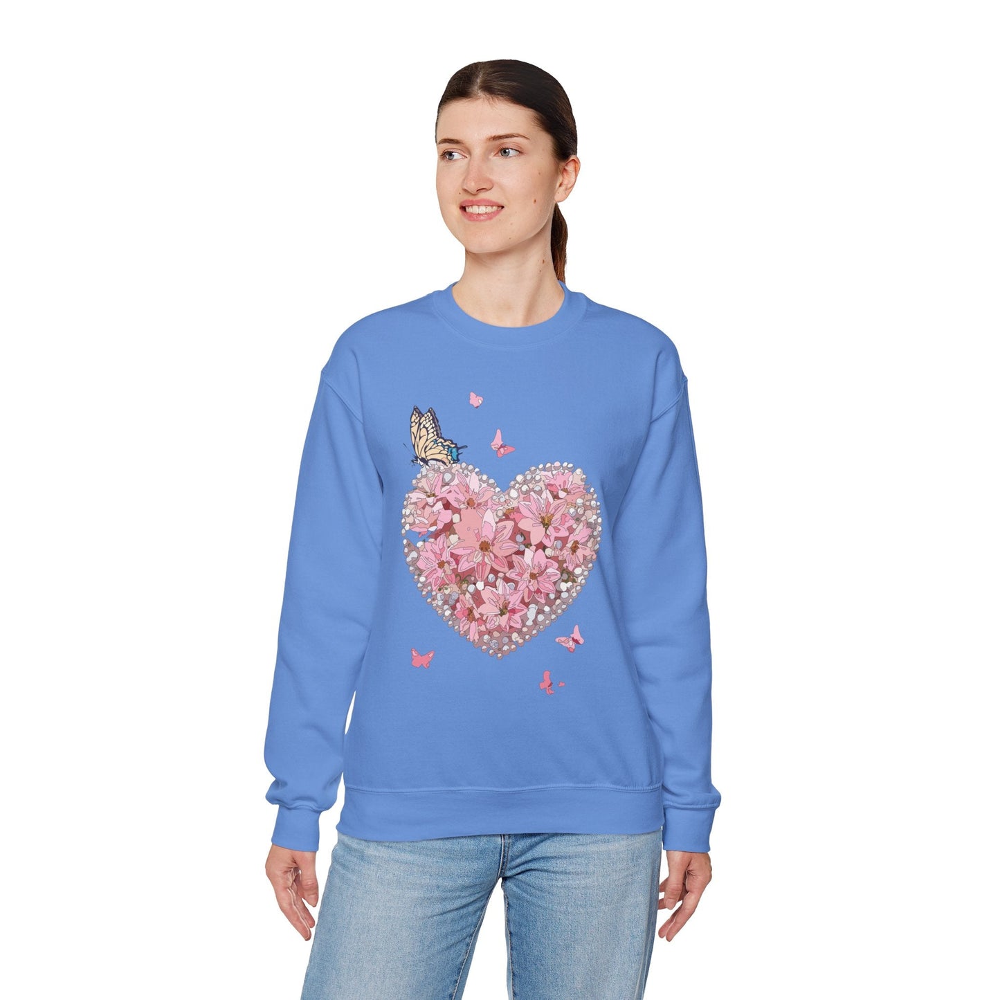Unisex Floral Heart Sweatshirt with Love Floral Design for Valentines Day Gift Idea