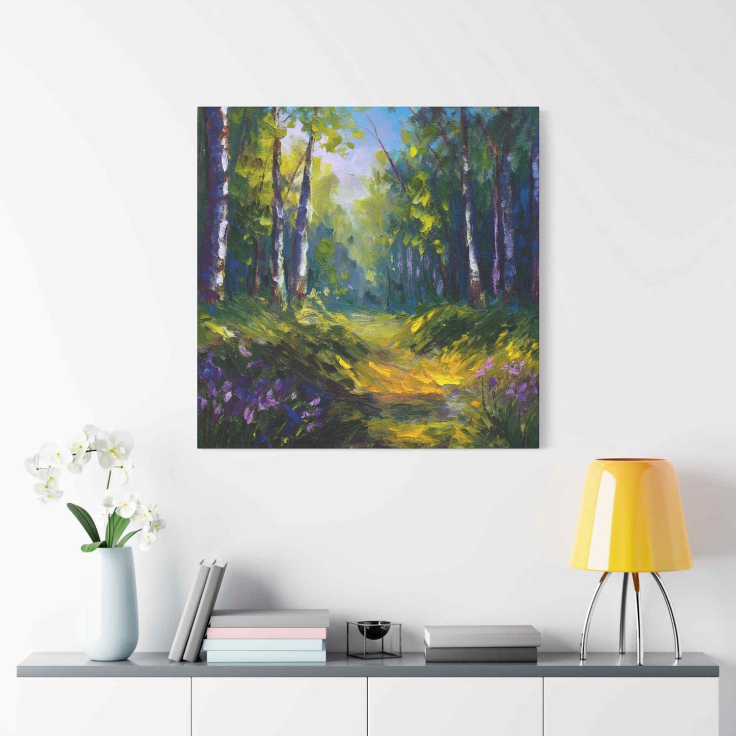 Summer Forest Print Canvas, Oil Paint Print 20x20, 24x24, 30x30, 32x32, 36x36 Art Design Print Pine-Wood Inner Frame MC-89