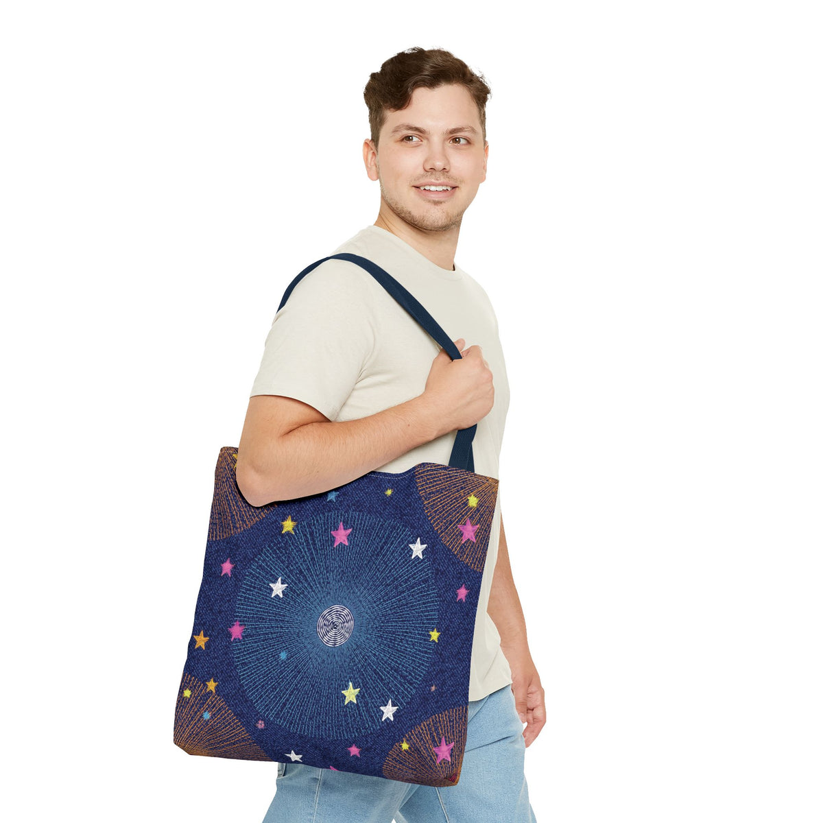 Denim Fabric Imitation Print Unisex Canvas Bag Poly Spun 3 Sizes Tote Bag 183-8