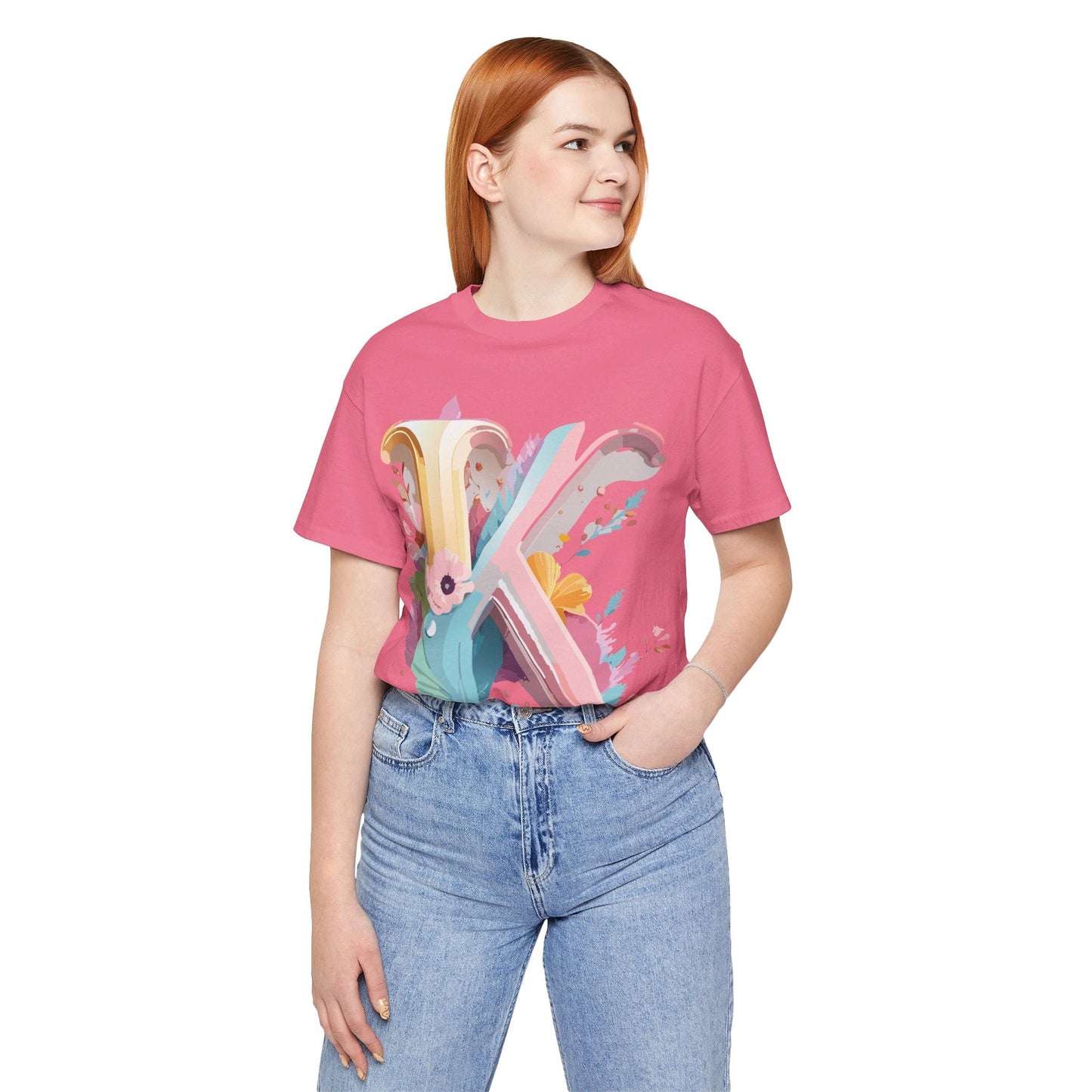 Letter K Graphic Tee Unisex Vintage Inspired Art Design Short Sleeve Shirt Adelpha