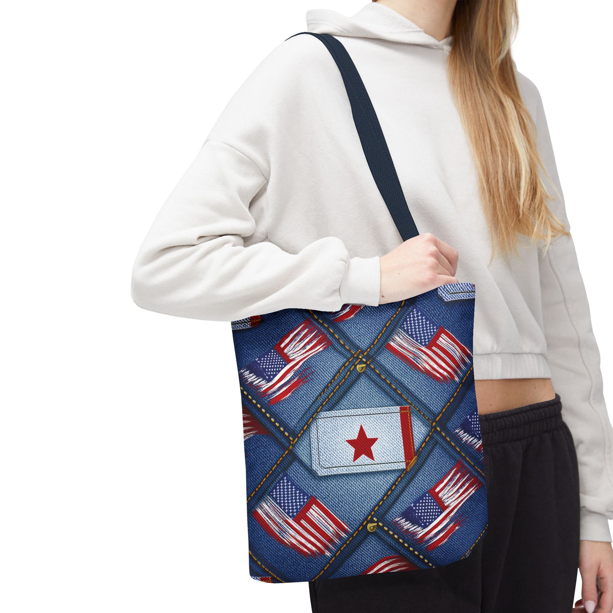 4th of July Graphic Denim Fabric Imitation Print Unisex Canvas Bag Poly Spun 3 Sizes Tote Bag 200-7