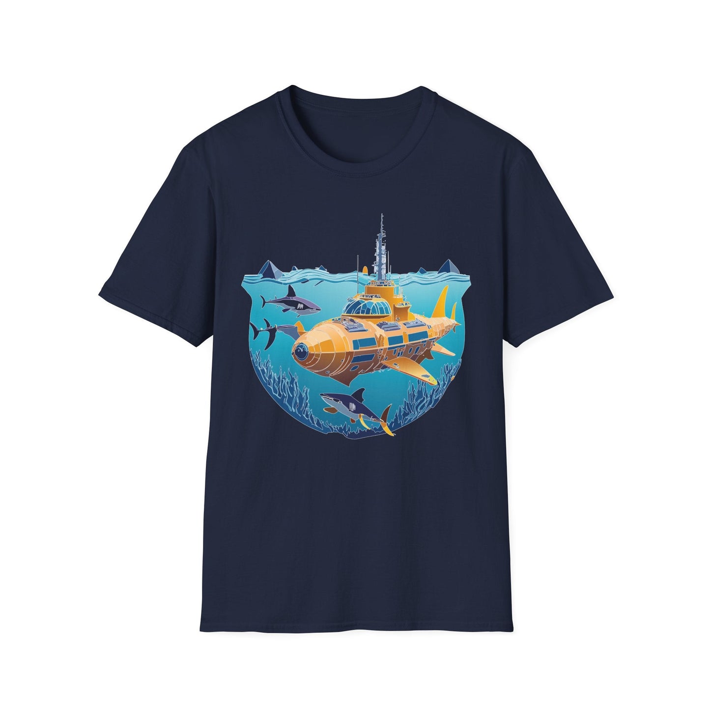 Ocean Tee Shirt Unisex Gildan Softstyle 64000 Ocean Theme Tee With U Boat Design