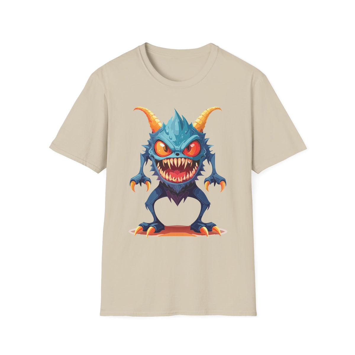 Monster Graphic T-Shirt — Cute Scary Blue Demon Tee for Halloween & Gamer Fans Cartoon Graphic Tee Unisex 100 Cotton Gildan T-Shirt
