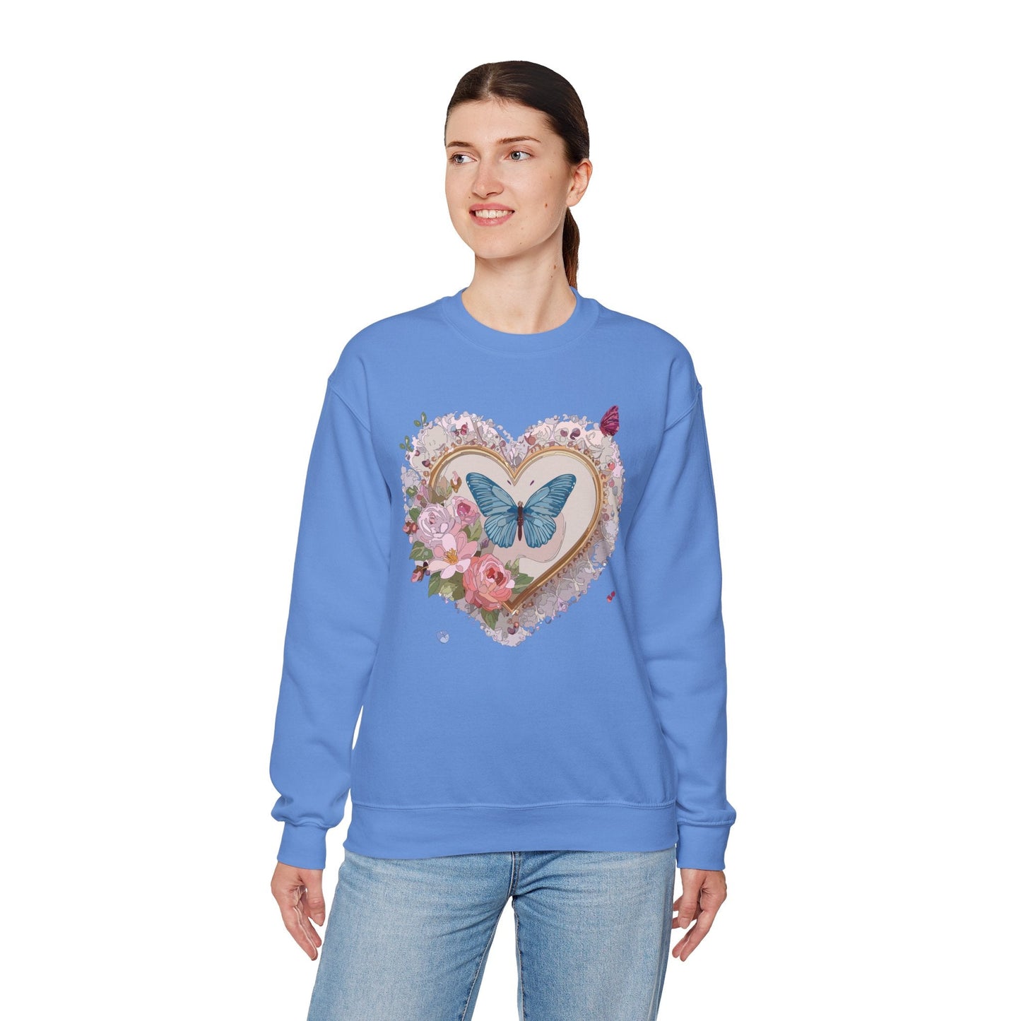 Floral Heart Unisex Crewneck Sweatshirt Valentines Floral Love Gildan 18000 Heavy Blend