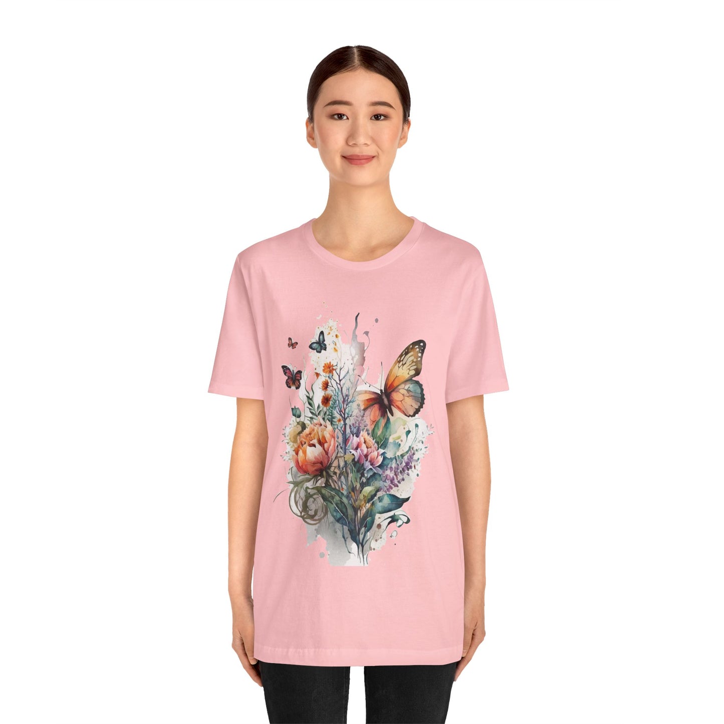 Cotton Tee Shirt with Butterfly Prints