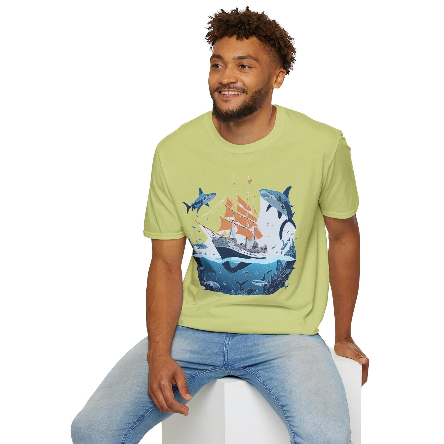 Ocean Tee Shirt Unisex Gildan Softstyle 64000 Ring Spun Cotton Art Print Graphic Ocean Design
