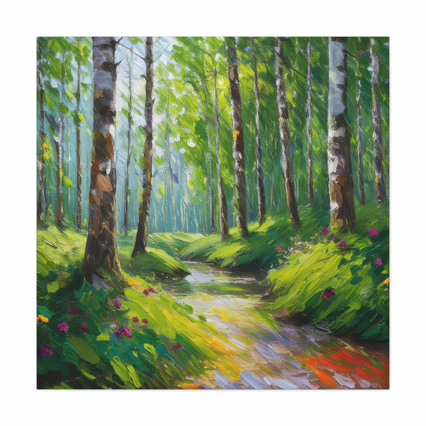 Summer Forest Print Canvas, Oil Paint Print 20x20, 24x24, 30x30, 32x32, 36x36 Art Design Print Pine-Wood Inner Frame MC-85