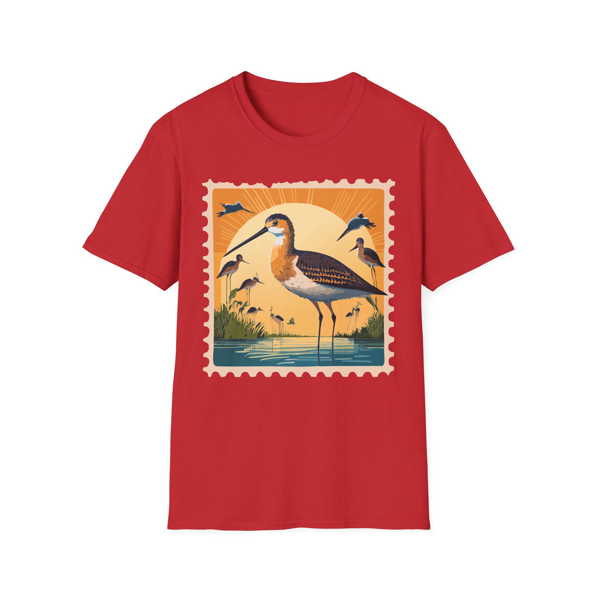 Shorebird Sunset Illustration T-Shirt | Coastal Bird Graphic Tee Unisex 100 Cotton Gildan T-Shirt