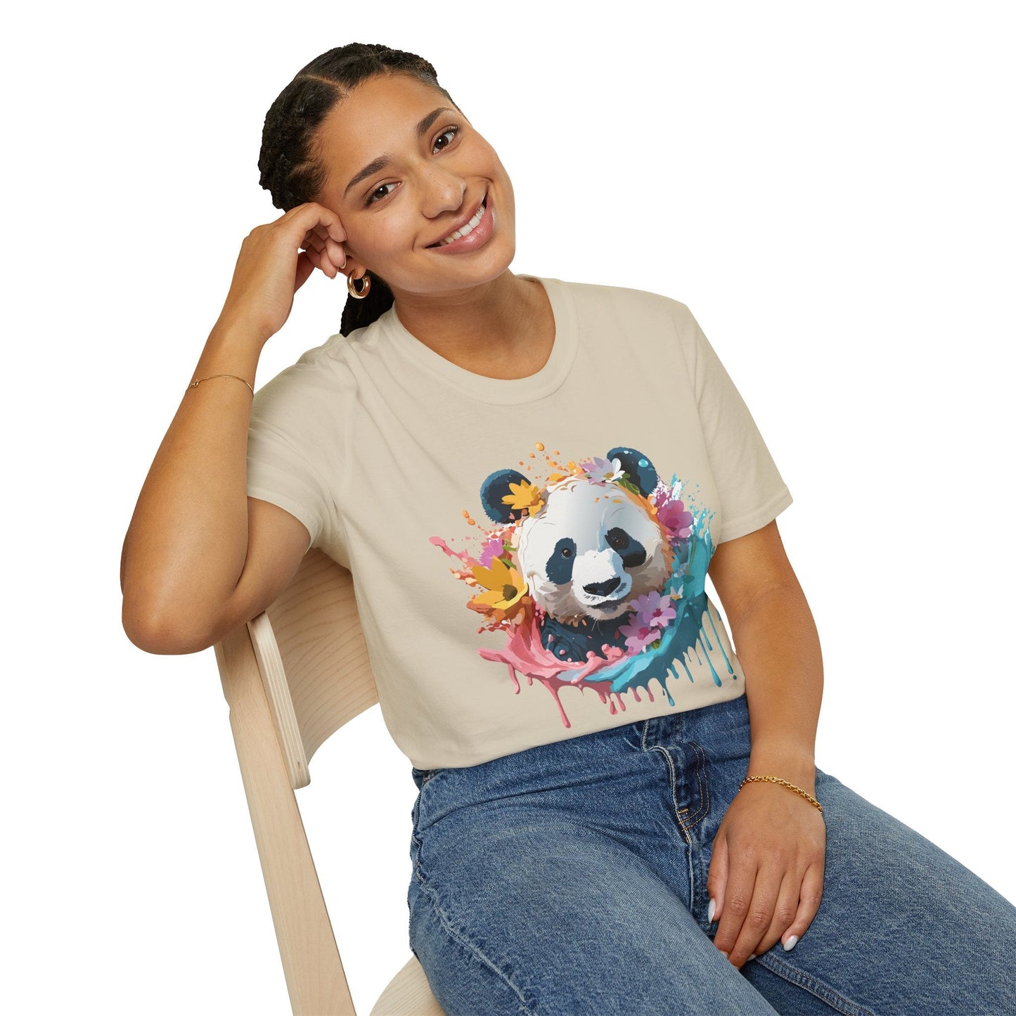 Unisex Panda Shirt Softstyle Tee 100 Percent Ring Spun Cotton Casual Animal Print