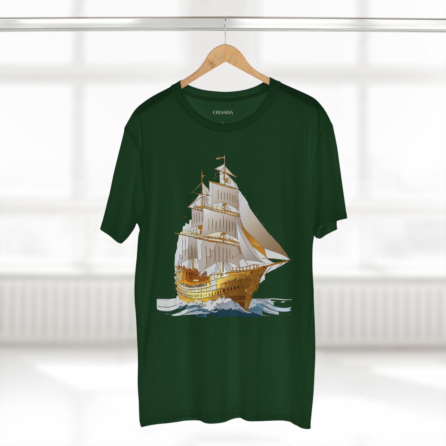 Ship Graphic Unisex 100 Cotton T-Shirt with Gold Frigate Art Design 22