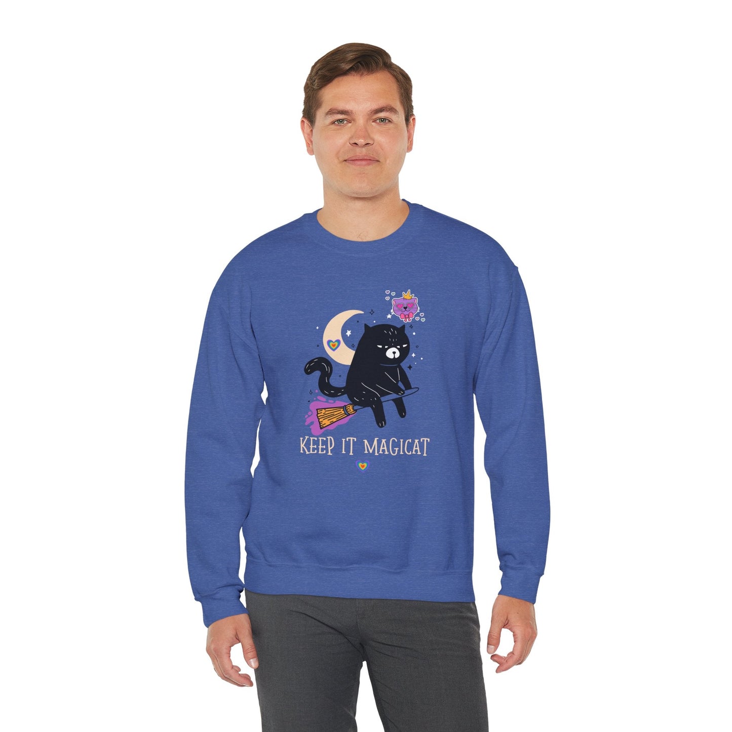 Flying Cat Heart Sweatshirt Unisex Fifty Fifty Cotton Poly Crewneck Gildan 18000 Valentines Day