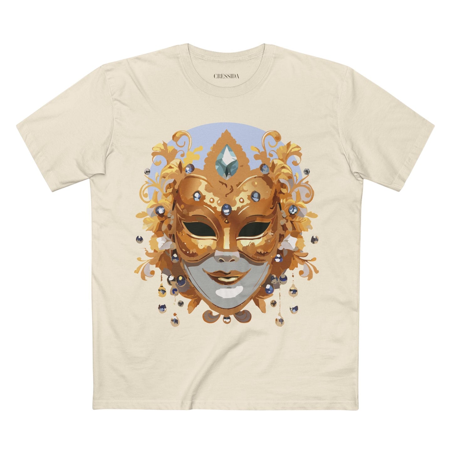 Carnival Mask Graphic T-Shirt Unisex 100 Cotton With Antique Gold Art Design Tee 1