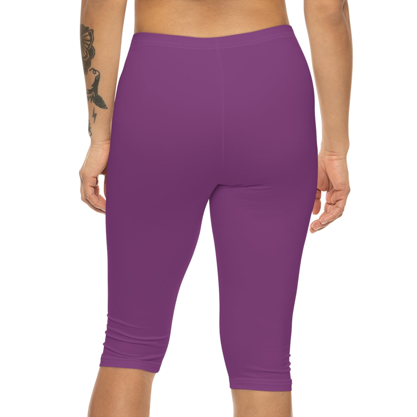 Grape Soda Bordo Color Women's Brushed Suede Poly Span Casual Capri Leggings XS-2XL
