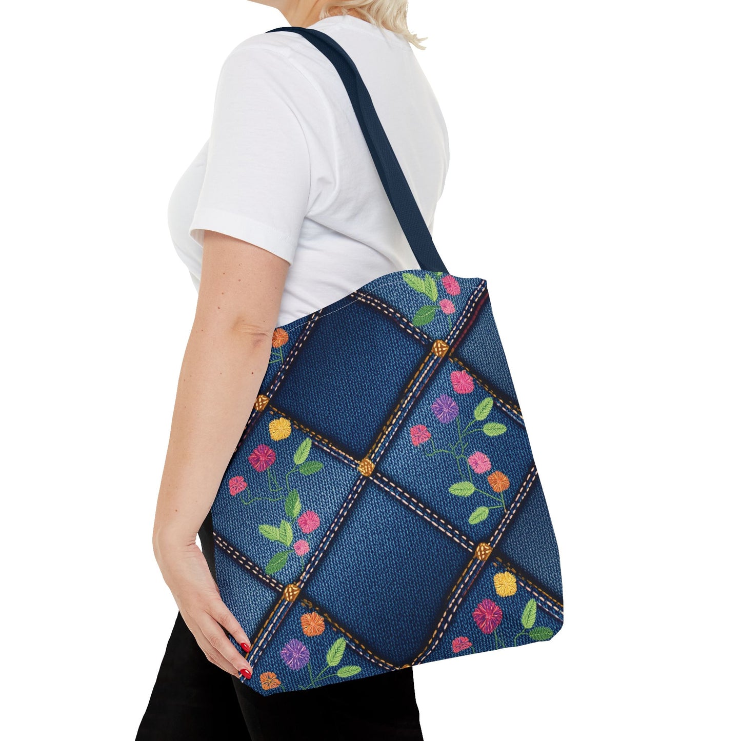 Denim Fabric Imitation Print Unisex Canvas Bag Poly Spun 3 Sizes Tote Bag 124