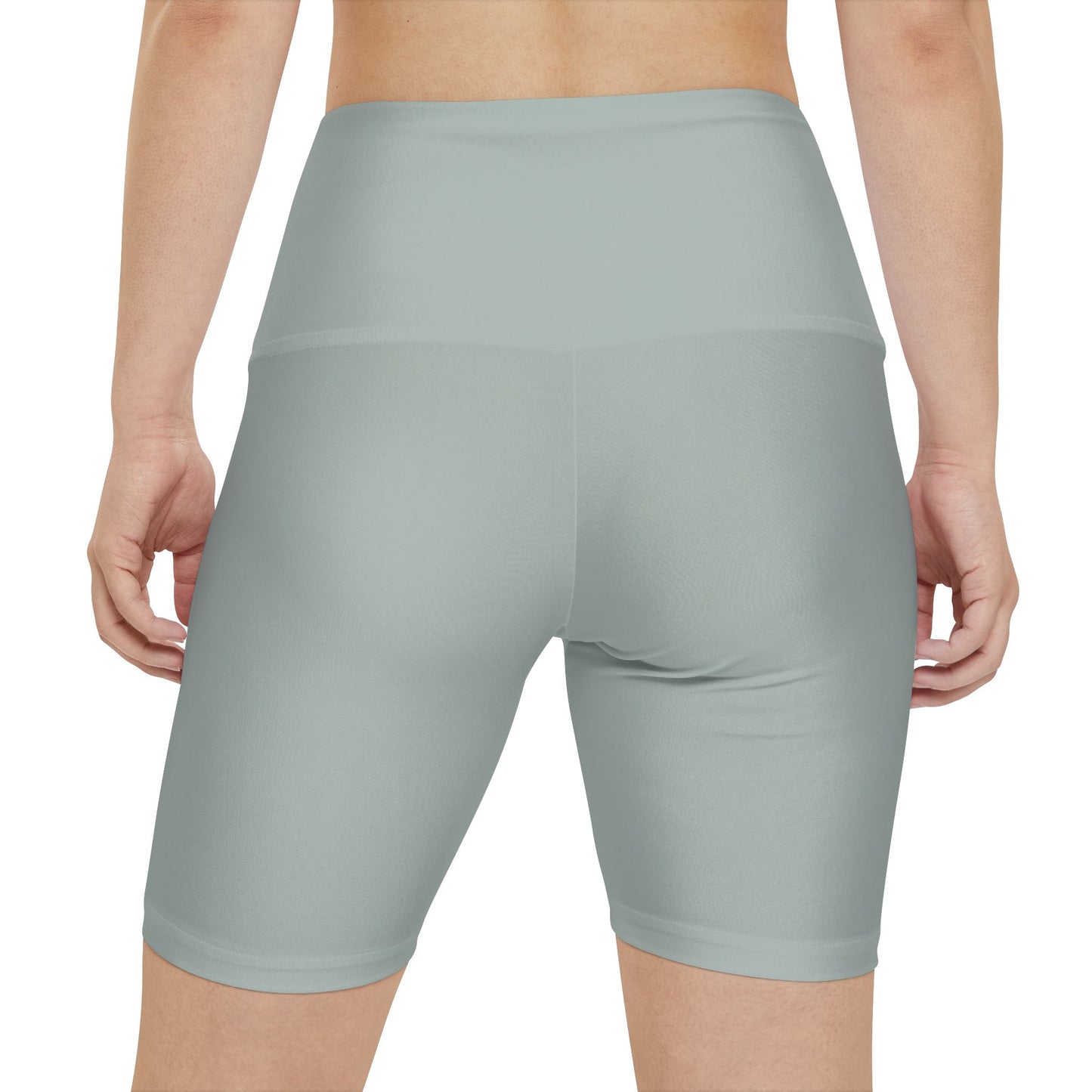 Light Ash Jade Grey Women’s Soft Sage Workout Shorts — High-Waist Biker Activewear