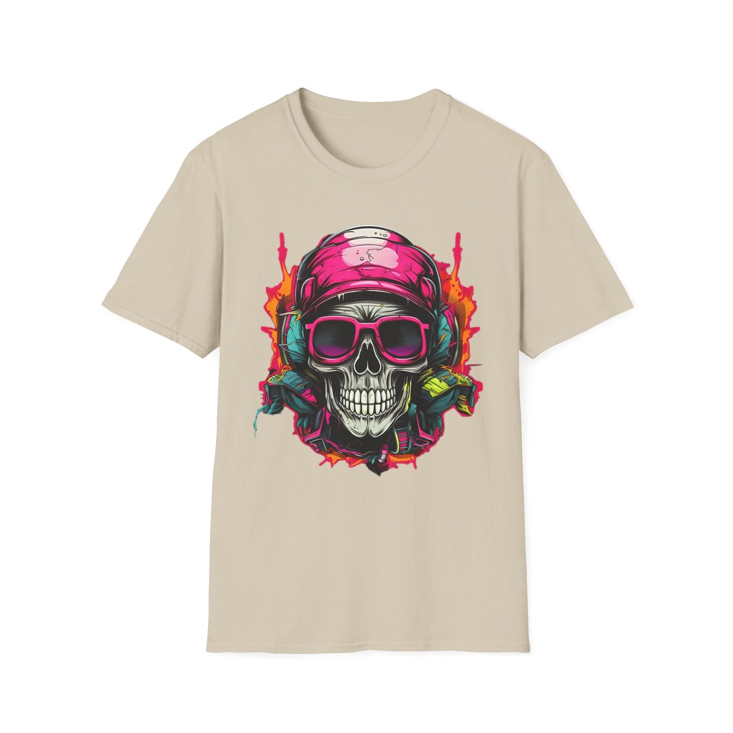Unisex Skull Tee Shirt With Skeleton Design Gildan Softstyle 64000 Ring Spun Cotton