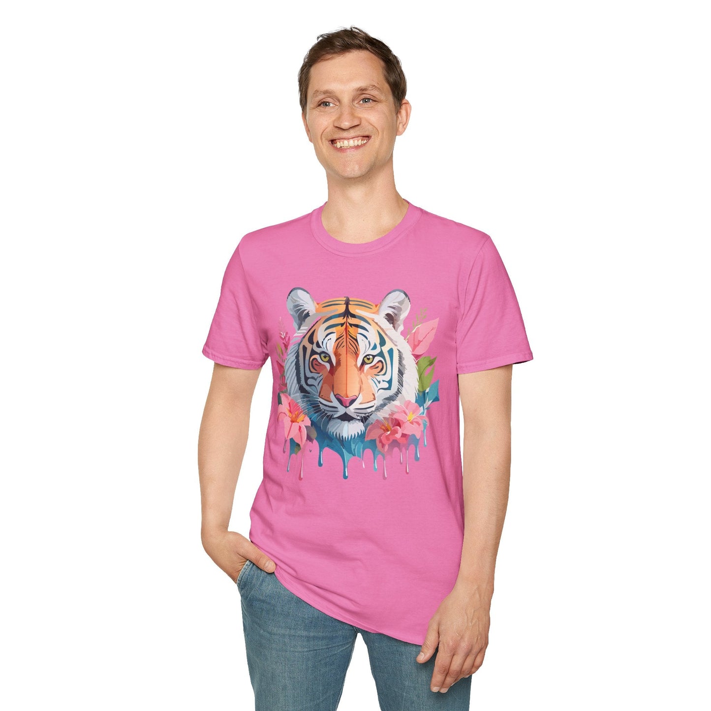 Tiger Print Unisex Softstyle T Shirt Short Sleeve Gildan 64000 Tee