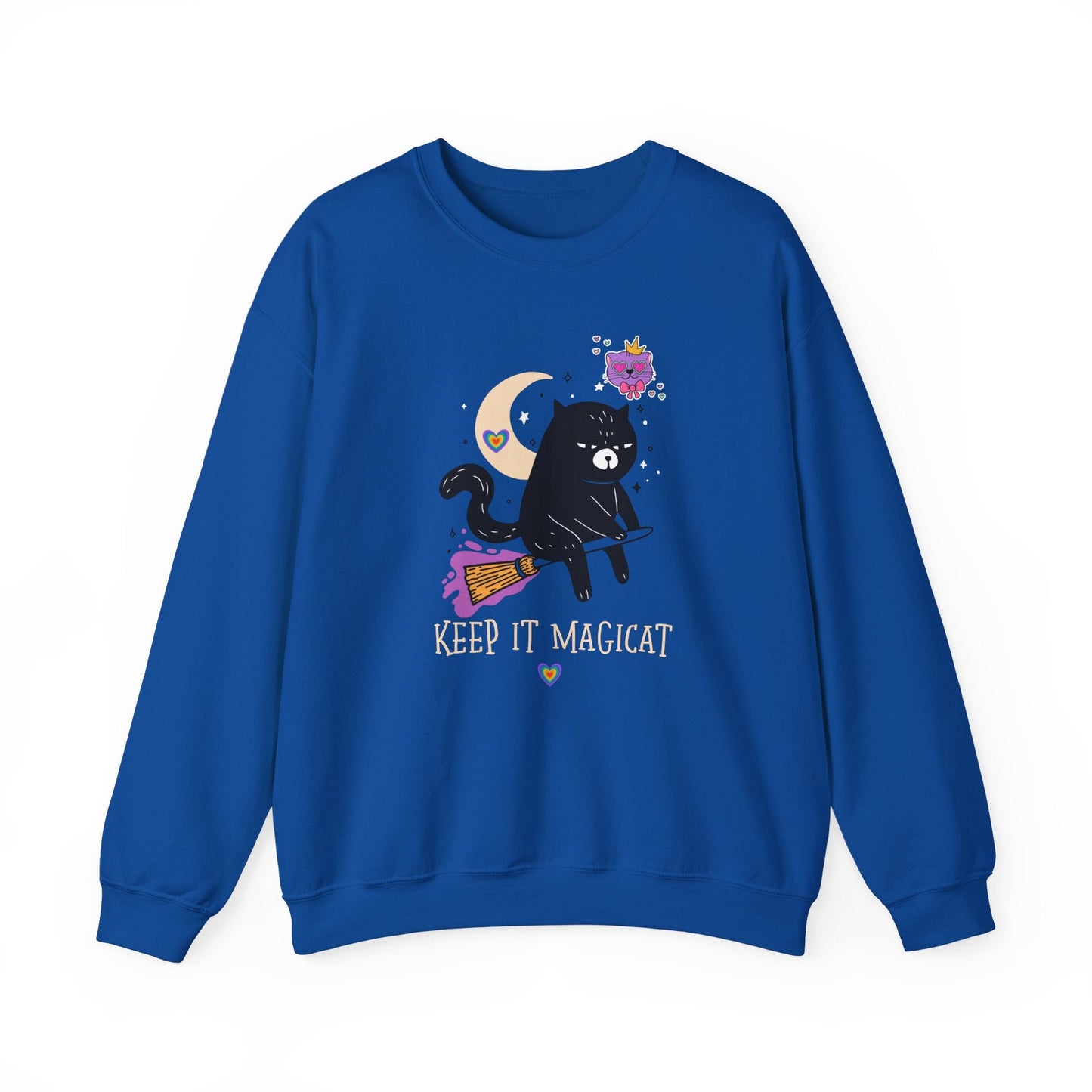 Flying Cat Heart Sweatshirt Unisex Fifty Fifty Cotton Poly Crewneck Gildan 18000 Valentines Day