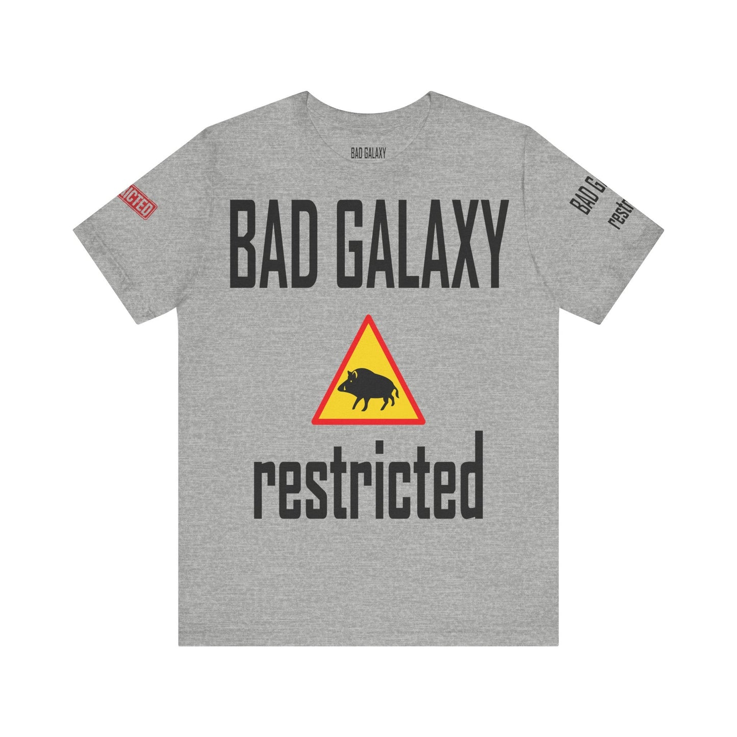 Tee Shirt With Red Stamp Designed And Printed In The USA By Bad Galaxy 100 Percent Cotton